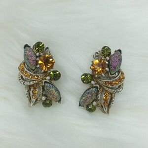 Vintage Collectible Signed Florenza Clip On Earrings Fruit Salad Mid Century
